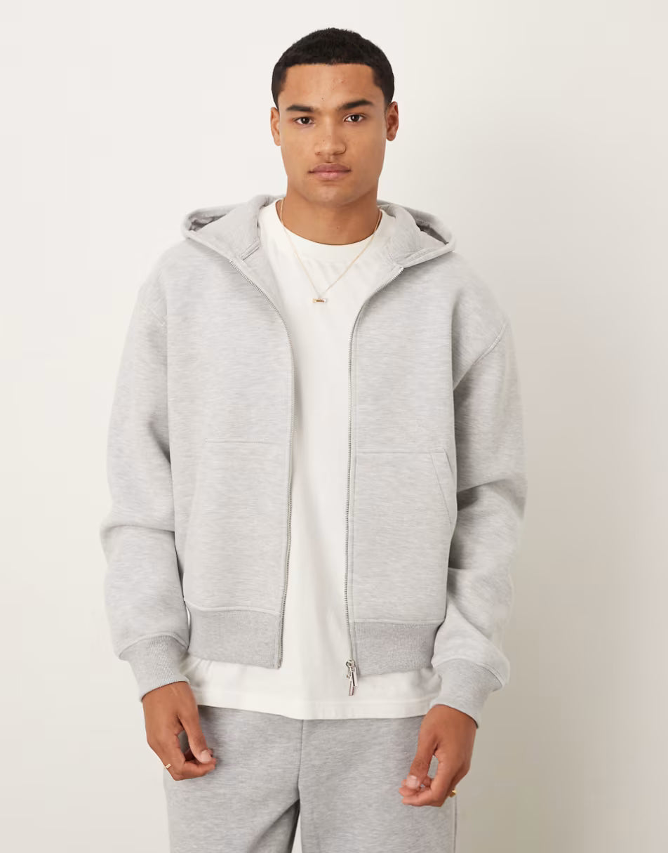 PUBLIC HOODIES ARTICLE #2812 heavyweight boxy relaxed zip through hoodie in scuba-style